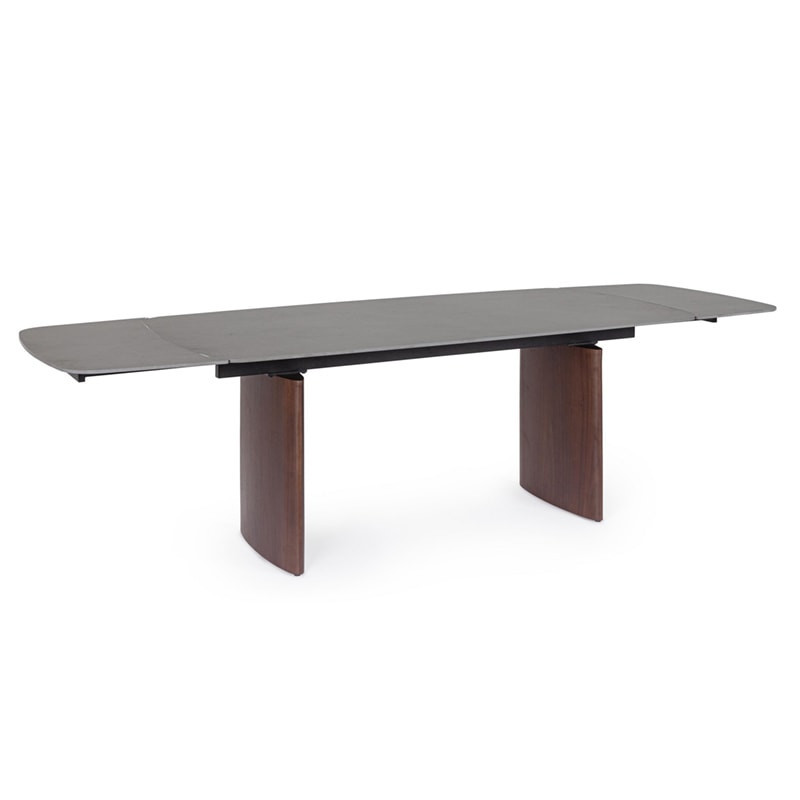 Table rectangulaire extensible noyer et plateau grès cérame effet marbre gris - Mairis 