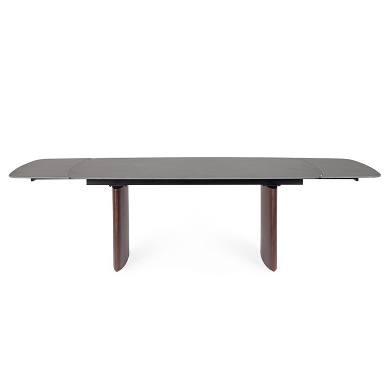 Table rectangulaire extensible noyer et plateau grès cérame effet marbre gris - Mairis 