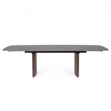 Table rectangulaire extensible noyer et plateau grès cérame effet marbre gris - Mairis 