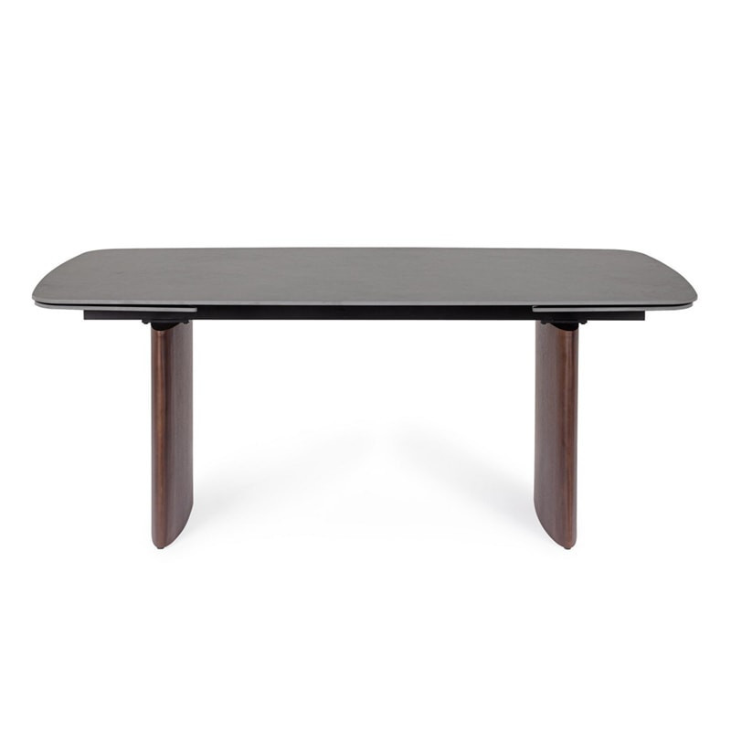 Table rectangulaire extensible noyer et plateau grès cérame effet marbre gris - Mairis 