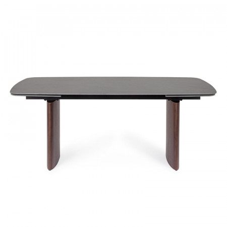 Table rectangulaire extensible noyer et plateau grès cérame effet marbre gris - Mairis 