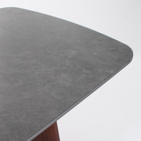 Table rectangulaire extensible noyer et plateau grès cérame effet marbre gris - Mairis 