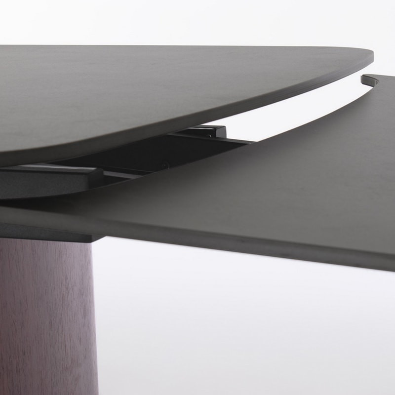 Table rectangulaire extensible noyer et plateau grès cérame effet marbre gris - Mairis 