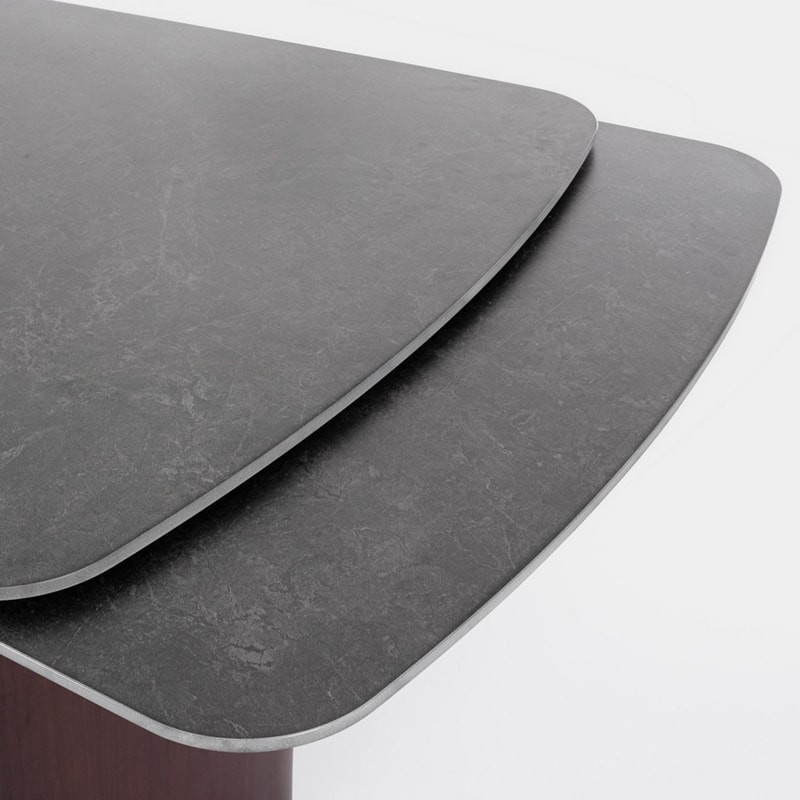 Table rectangulaire extensible noyer et plateau grès cérame effet marbre gris - Mairis 