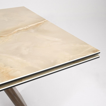 Table de repas extensible plateau céramique effet onyx et bois noyer - Maïko 
