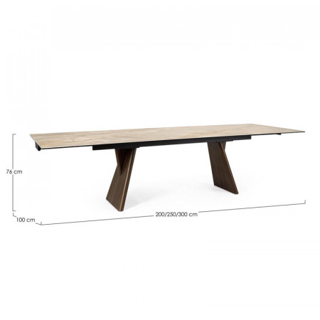 Table de repas extensible plateau céramique effet onyx et bois noyer - Maïko 