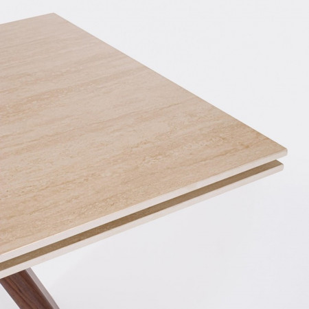 Table de repas extensible plateau travertin et bois noyer - Maïko 