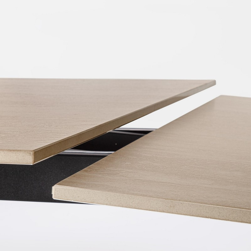 Table de repas extensible plateau travertin et bois noyer - Maïko 