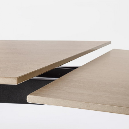 Table de repas extensible plateau travertin et bois noyer - Maïko 