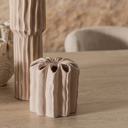 Table de repas extensible plateau travertin et bois noyer - Maïko 