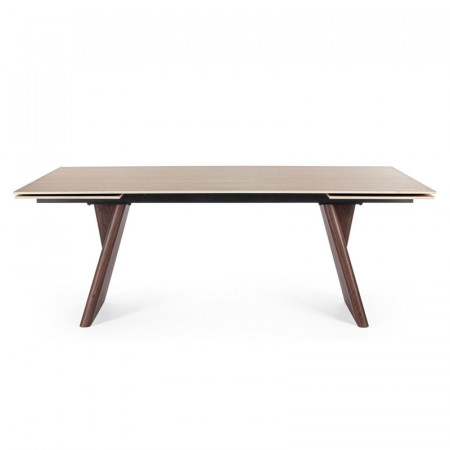 Table de repas extensible plateau travertin et bois noyer - Maïko 