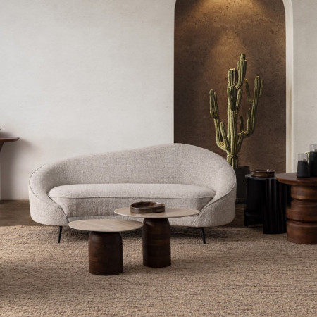 Tables basses gigognes en bois de manguier et plateau effet travertin - Anishka 