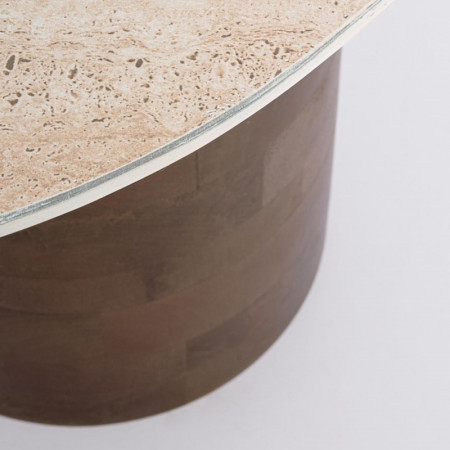 Tables basses gigognes en bois de manguier et plateau effet travertin - Anishka 