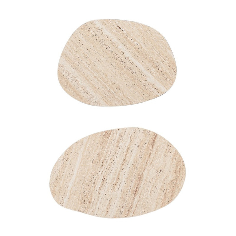 Tables basses gigognes en bois de manguier et plateau effet travertin - Anishka 