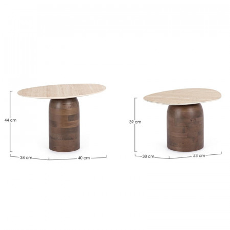 Tables basses gigognes en bois de manguier et plateau effet travertin - Anishka 