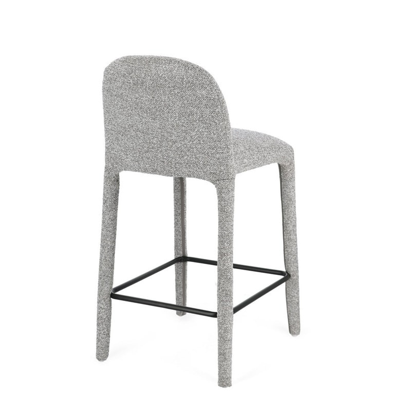 Tabouret de bar entièrement en tissu effet bouclette gris - Amara 