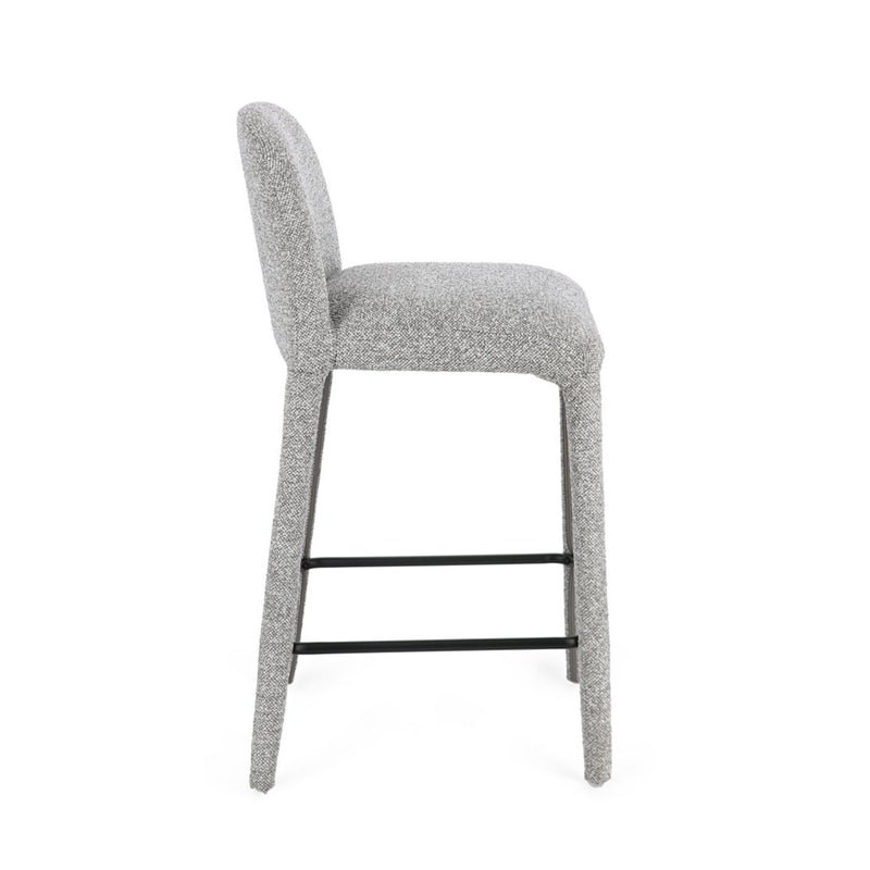 Tabouret de bar entièrement en tissu effet bouclette gris - Amara 