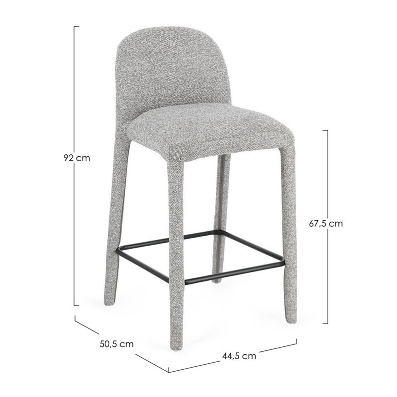 Tabouret de bar entièrement en tissu effet bouclette gris - Amara 