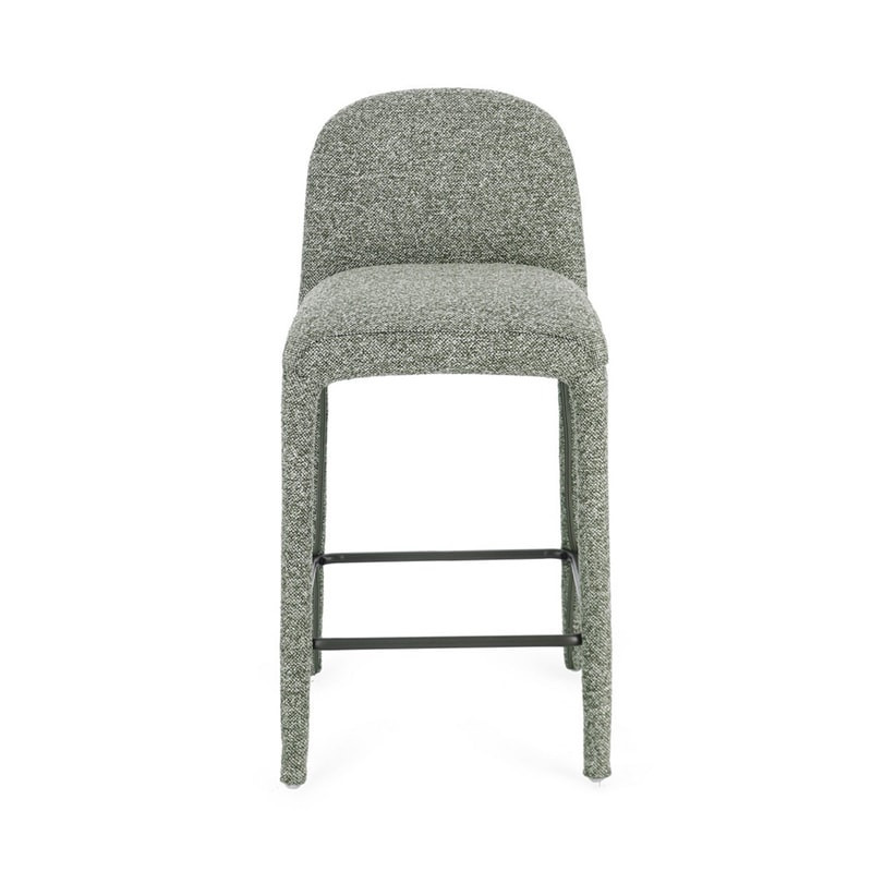 Tabouret de bar entièrement en tissu effet bouclette vert - Amara 