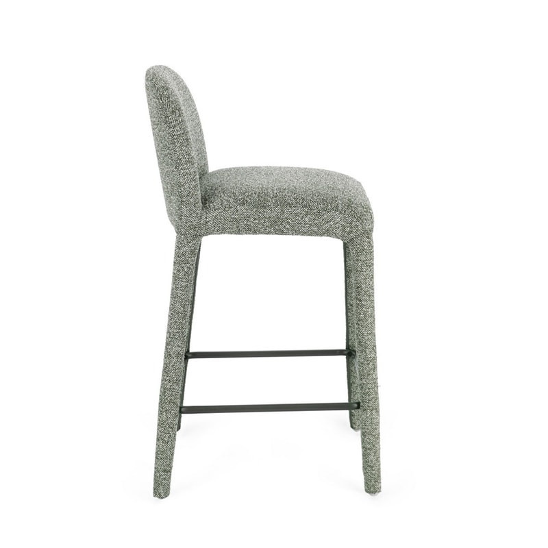 Tabouret de bar entièrement en tissu effet bouclette vert - Amara 