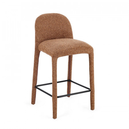 Tabouret de bar entièrement en tissu effet bouclette terre cuite - Amara 