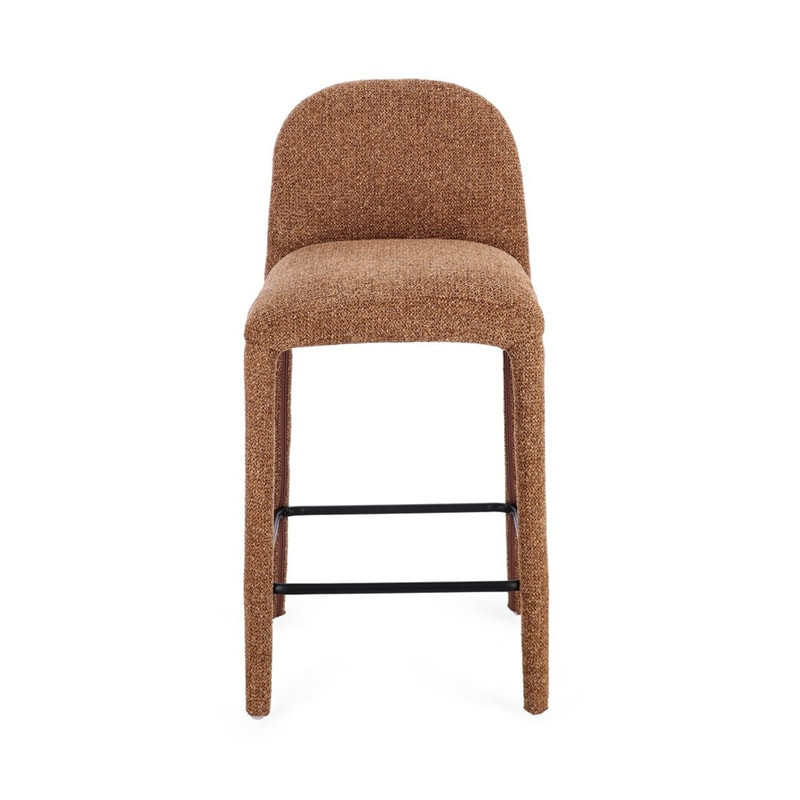 Tabouret de bar entièrement en tissu effet bouclette terre cuite - Amara 