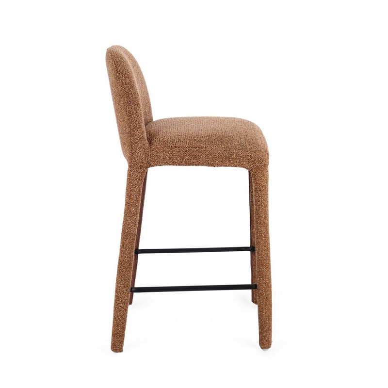 Tabouret de bar entièrement en tissu effet bouclette terre cuite - Amara 