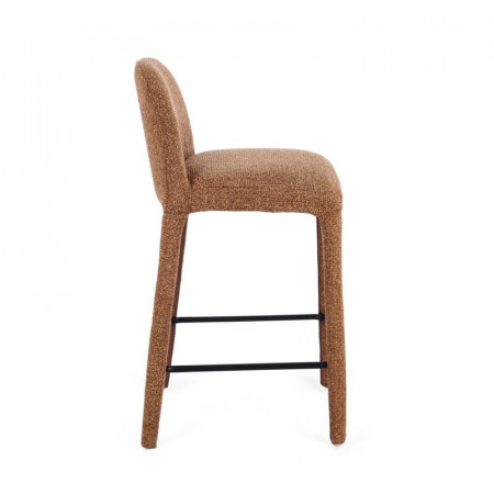 Tabouret de bar entièrement en tissu effet bouclette terre cuite - Amara 