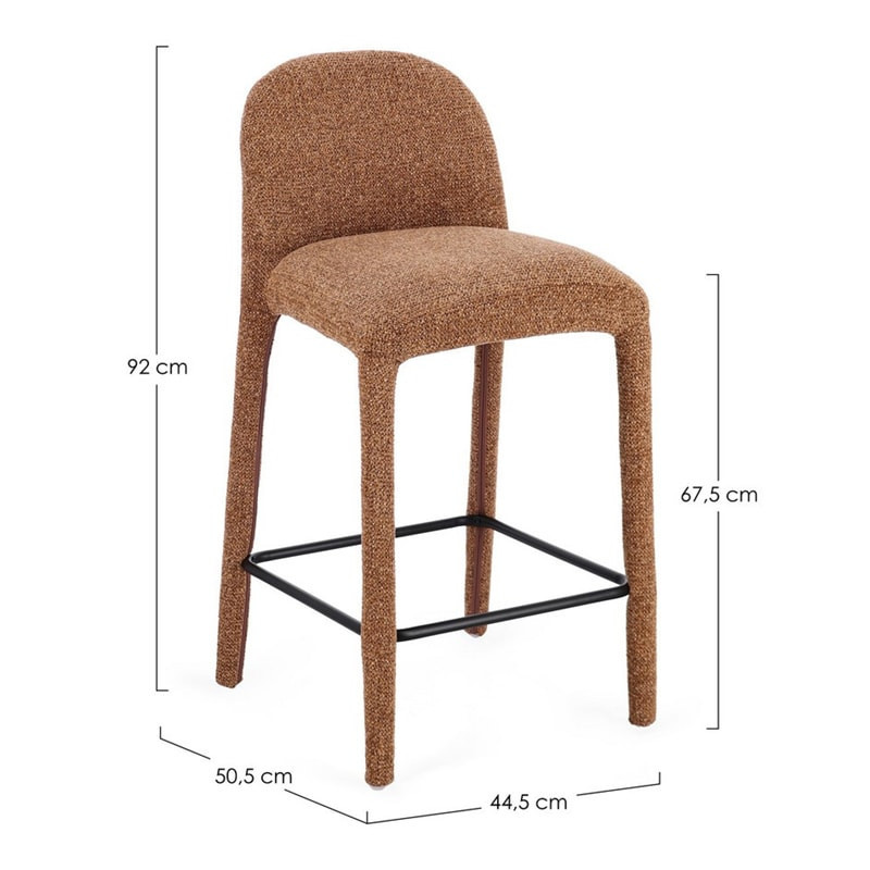 Tabouret de bar entièrement en tissu effet bouclette terre cuite - Amara 