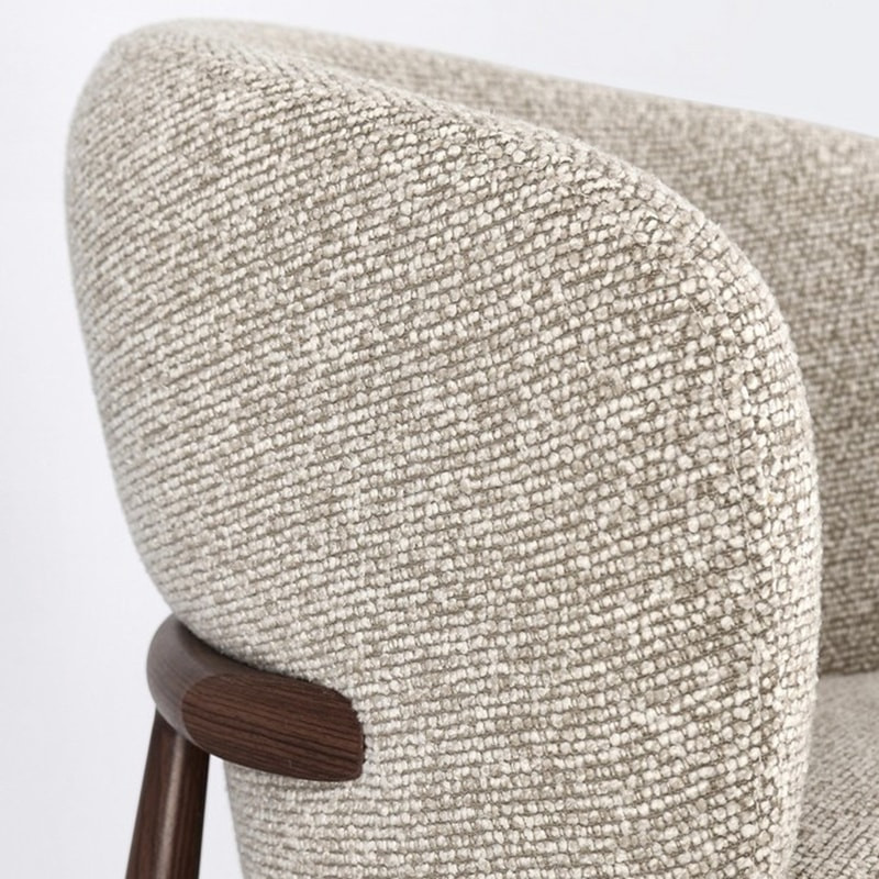 Tabouret de bar en tissu bouclé beige et piétement effet bois - Amalys 
