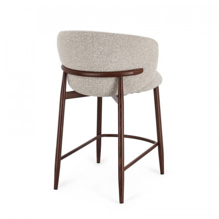 Tabouret de bar en tissu bouclé beige et piétement effet bois - Amalys 