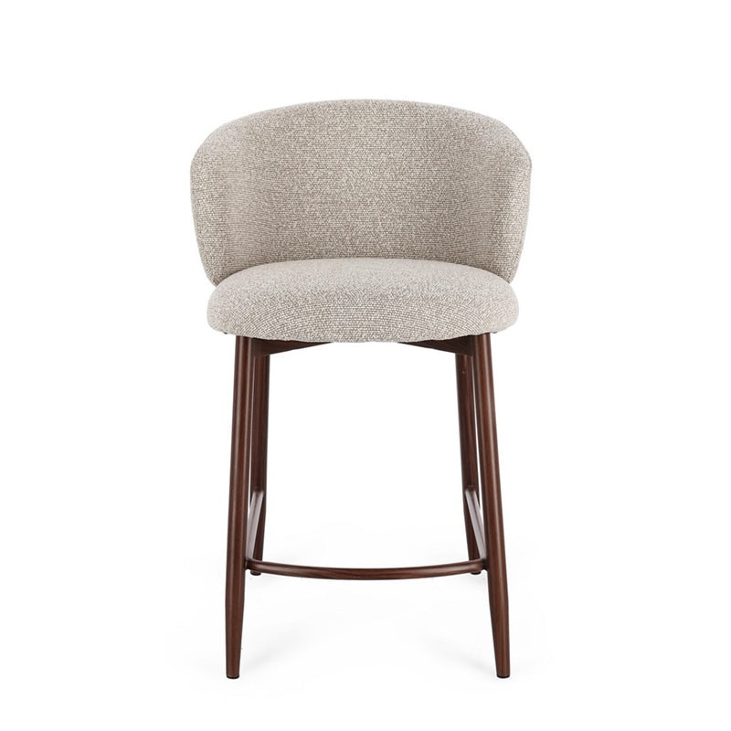 Tabouret de bar en tissu bouclé beige et piétement effet bois - Amalys 