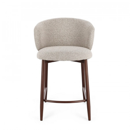 Tabouret de bar en tissu bouclé beige et piétement effet bois - Amalys 