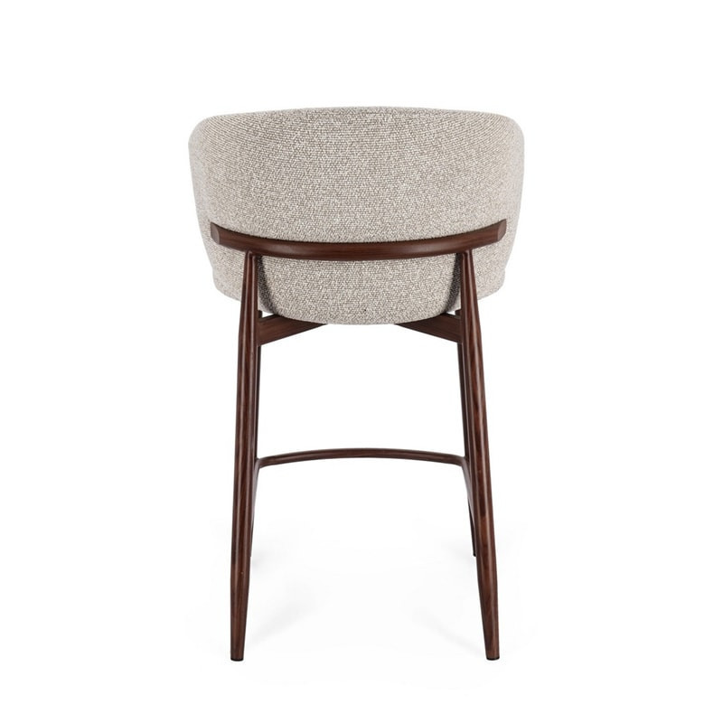 Tabouret de bar en tissu bouclé beige et piétement effet bois - Amalys 