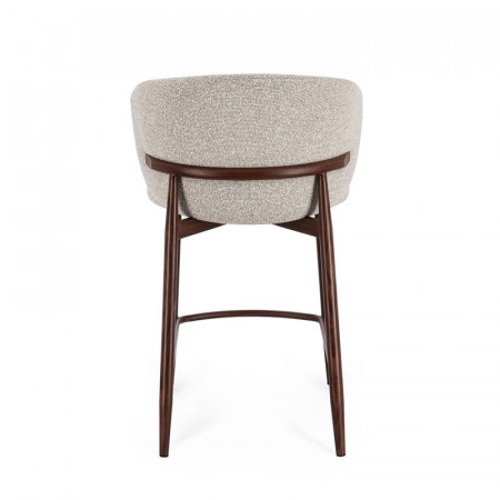 Tabouret de bar en tissu bouclé beige et piétement effet bois - Amalys 