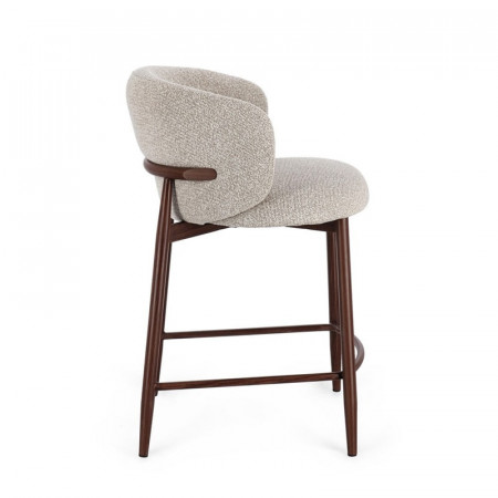 Tabouret de bar en tissu bouclé beige et piétement effet bois - Amalys 