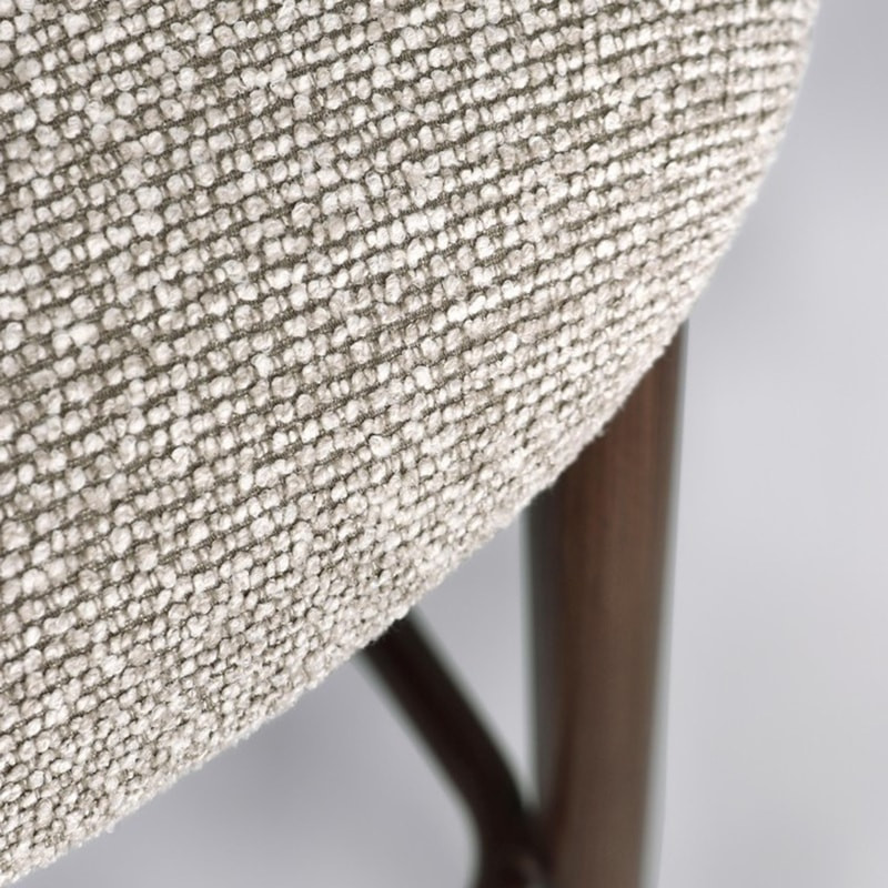 Tabouret de bar en tissu bouclé beige et piétement effet bois - Amalys 