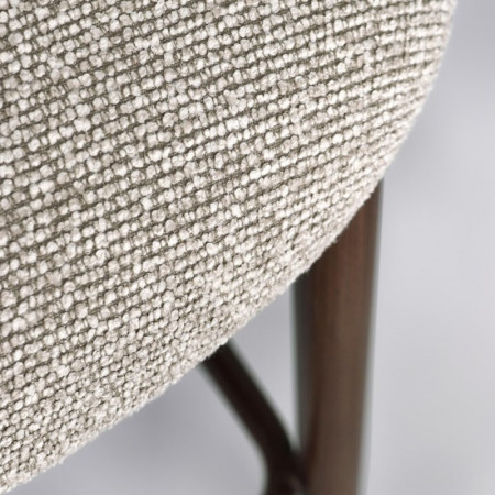 Tabouret de bar en tissu bouclé beige et piétement effet bois - Amalys 