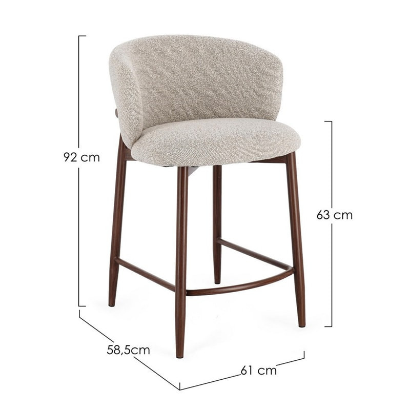 Tabouret de bar en tissu bouclé beige et piétement effet bois - Amalys 