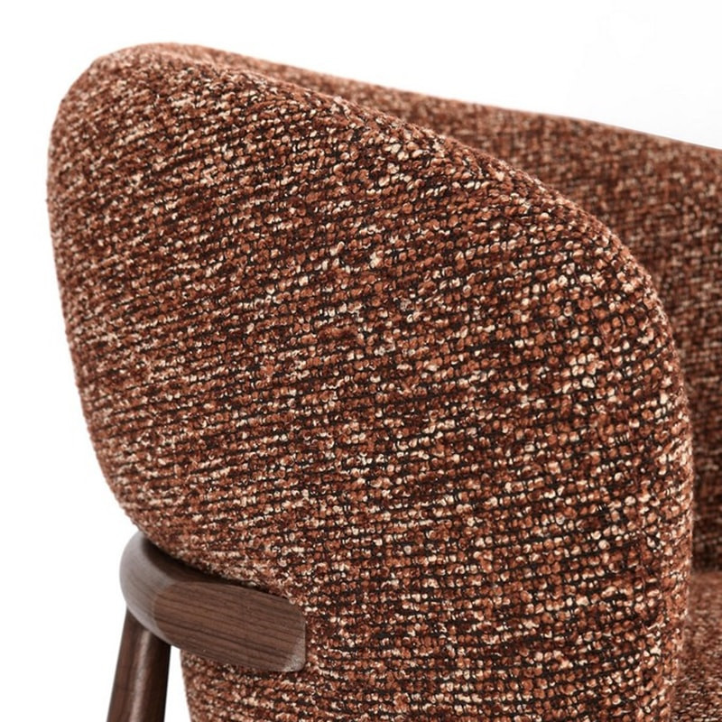 Tabouret de bar en tissu bouclé terre cuite et piétement effet bois - Amalys 