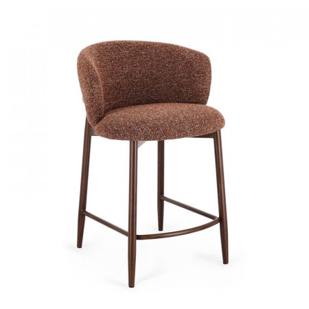 Tabouret de bar en tissu bouclé terre cuite et piétement effet bois - Amalys 