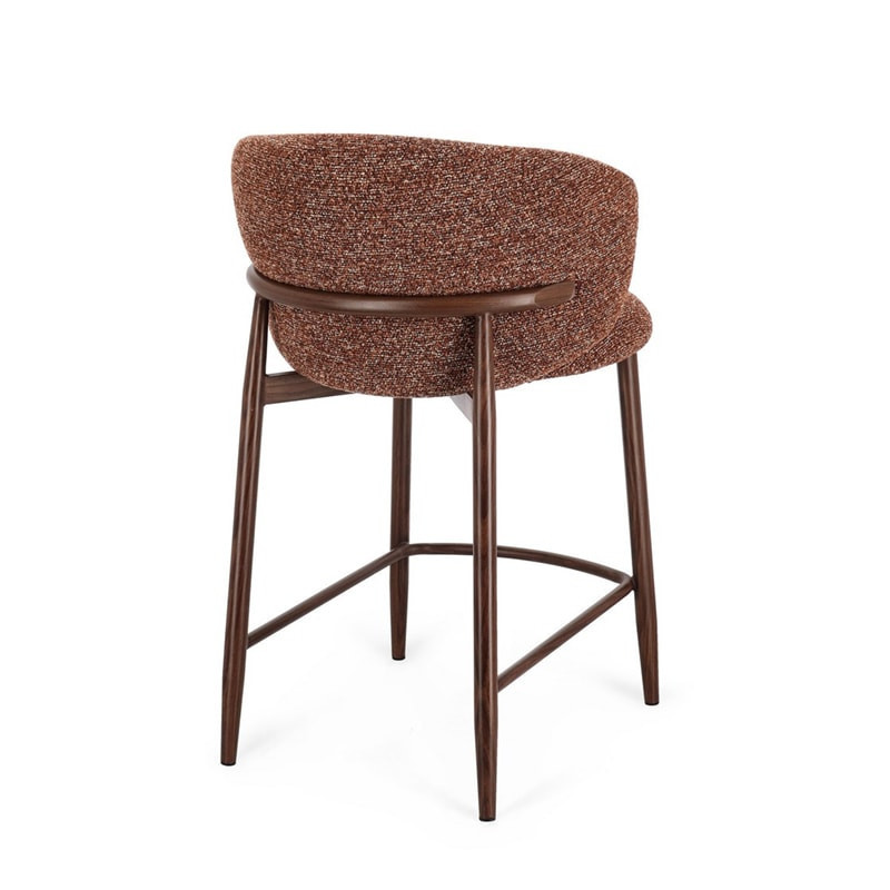 Tabouret de bar en tissu bouclé terre cuite et piétement effet bois - Amalys 