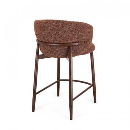 Tabouret de bar en tissu bouclé terre cuite et piétement effet bois - Amalys 