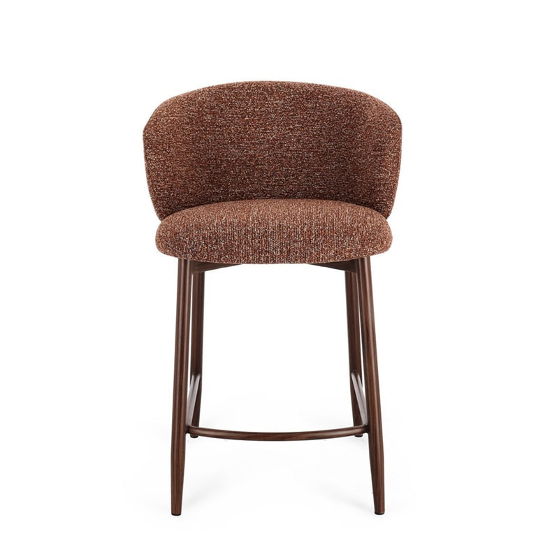 Tabouret de bar en tissu bouclé terre cuite et piétement effet bois - Amalys 