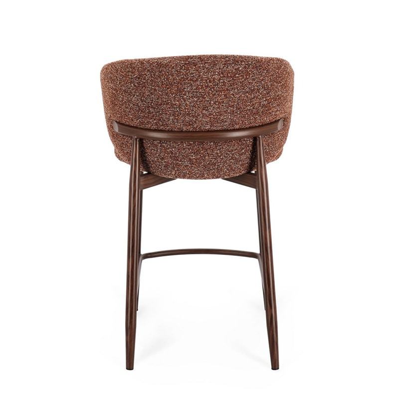 Tabouret de bar en tissu bouclé terre cuite et piétement effet bois - Amalys 