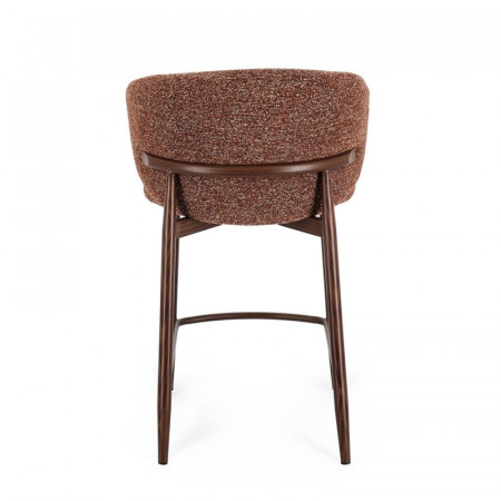 Tabouret de bar en tissu bouclé terre cuite et piétement effet bois - Amalys 