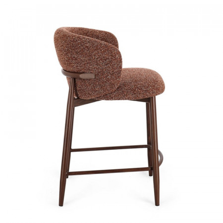 Tabouret de bar en tissu bouclé terre cuite et piétement effet bois - Amalys 