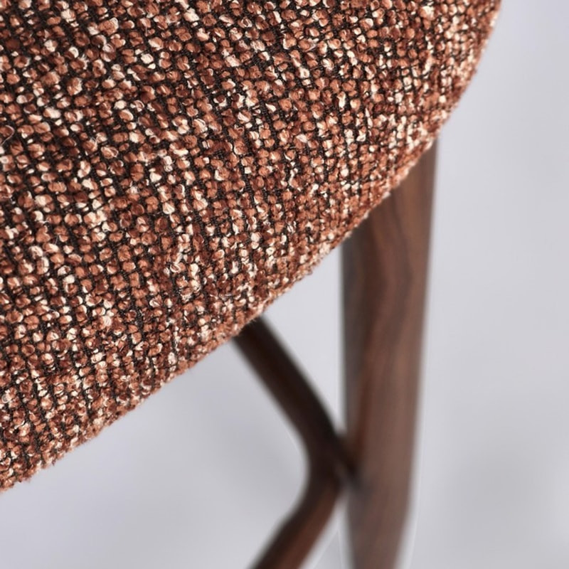 Tabouret de bar en tissu bouclé terre cuite et piétement effet bois - Amalys 