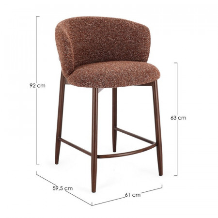 Tabouret de bar en tissu bouclé terre cuite et piétement effet bois - Amalys 