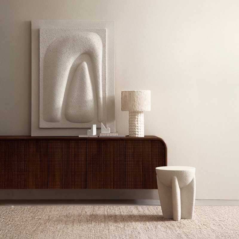 Meuble TV 3 portes en bois de manguier finition marqueté - Sanoa 